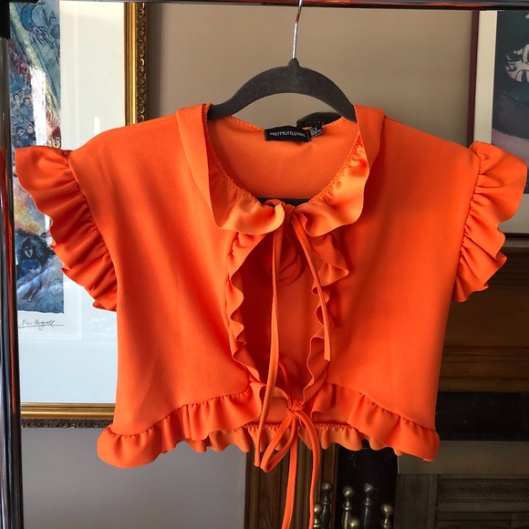PrettyLittleThing Tops - Pretty Little Thing Orange Ruffle Crop Top